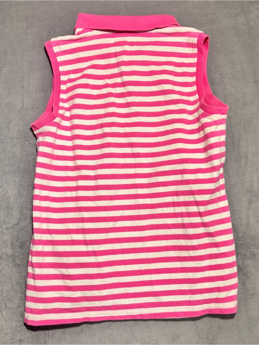 Tommy Hilfiger Hot Pink & White Striped Sleeveless Polo with Zip - Picture 3 of 3